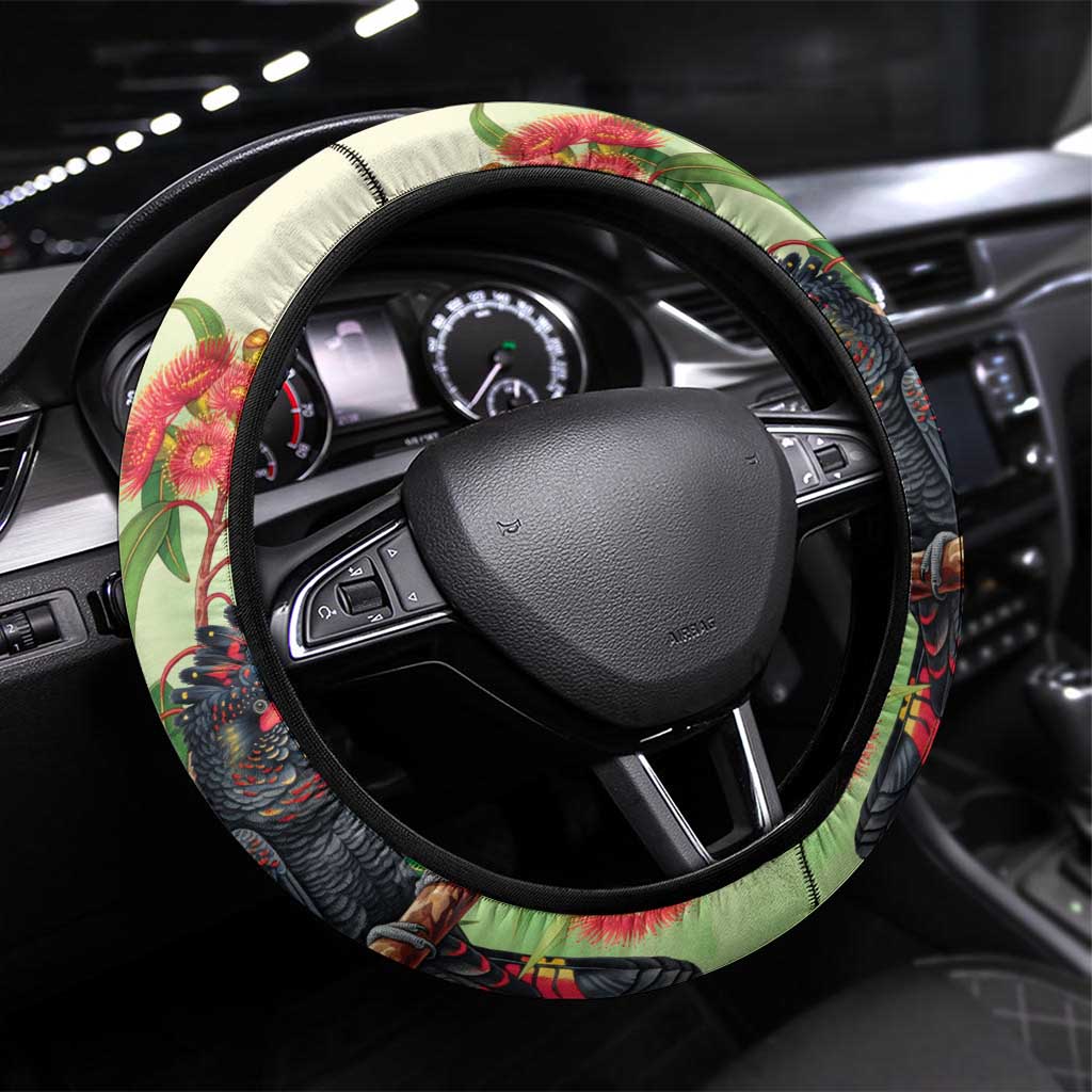 Australia Black Cockatoo and Eucalyptus Steering Wheel Cover Green Spirit of Aussie Native Bird - Aussie Hoodie