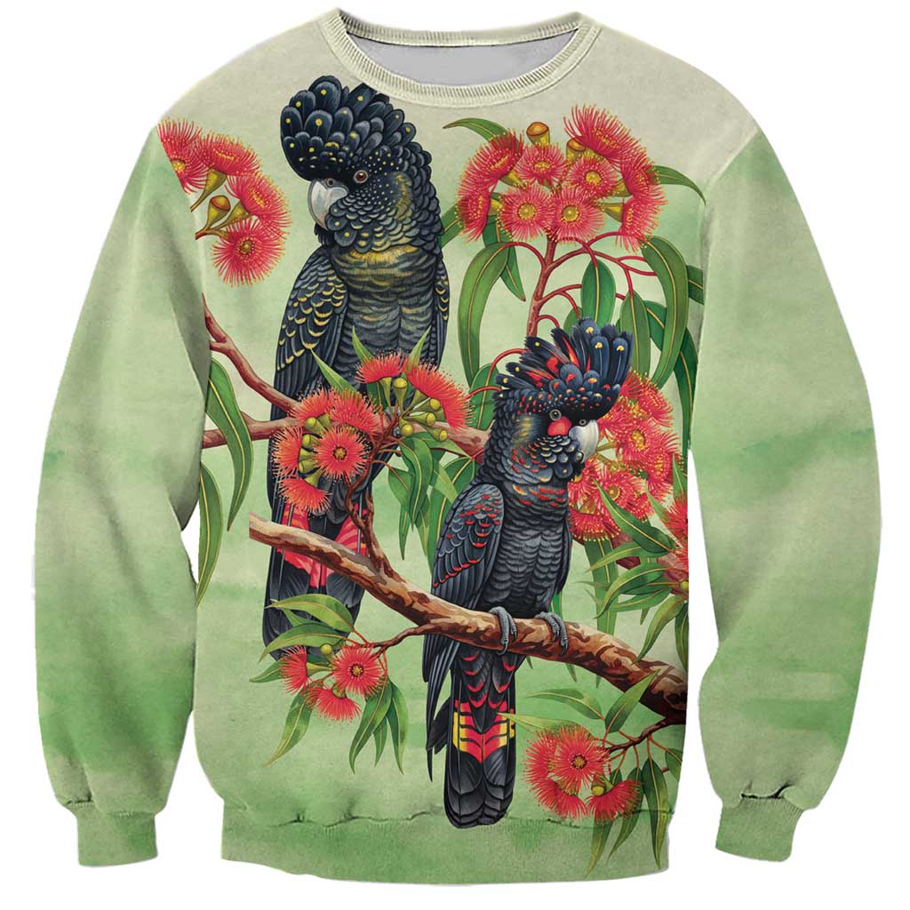 Australia Black Cockatoo and Eucalyptus Sweatshirt Green Spirit of Aussie Native Bird - Aussie Hoodie