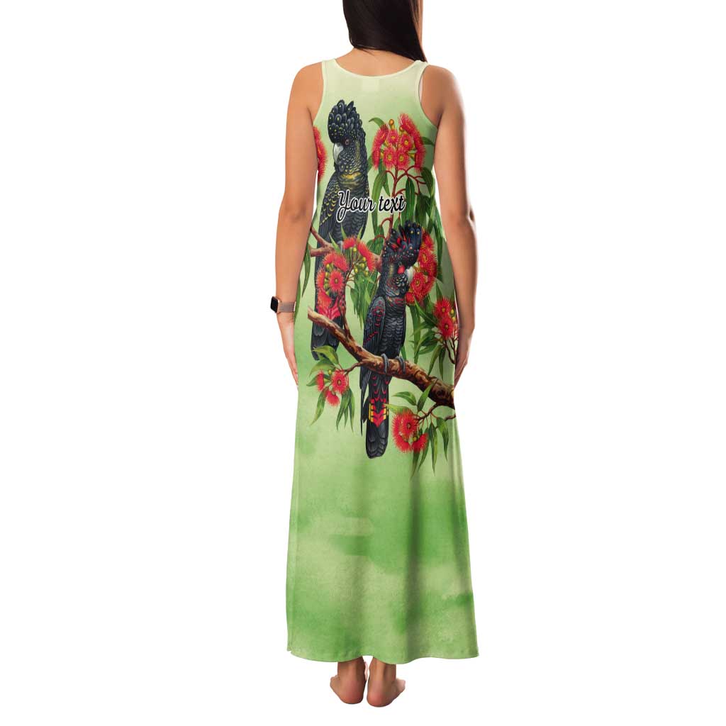 Australia Black Cockatoo and Eucalyptus Tank Maxi Dress Green Spirit of Aussie Native Bird - Aussie Hoodie
