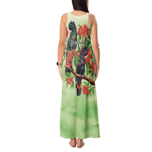 Australia Black Cockatoo and Eucalyptus Tank Maxi Dress Green Spirit of Aussie Native Bird - Aussie Hoodie