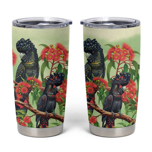 Australia Black Cockatoo and Eucalyptus Tumbler Cup Green Spirit of Aussie Native Bird - Aussie Hoodie