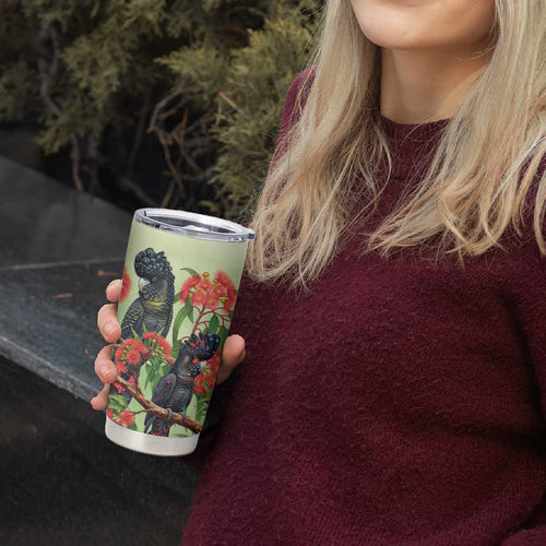 Australia Black Cockatoo and Eucalyptus Tumbler Cup Green Spirit of Aussie Native Bird - Aussie Hoodie