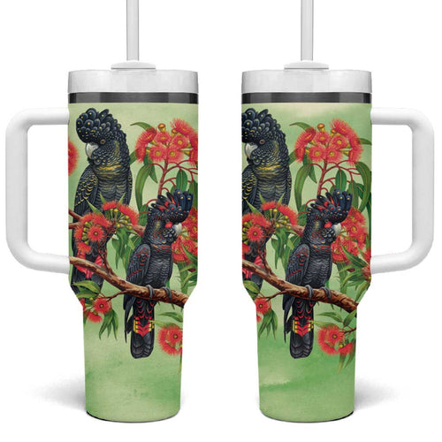 Australia Black Cockatoo and Eucalyptus Tumbler With Handle Green Spirit of Aussie Native Bird - Aussie Hoodie