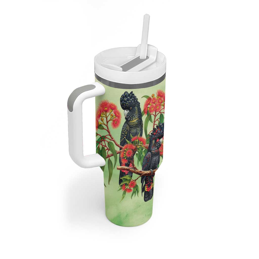 Australia Black Cockatoo and Eucalyptus Tumbler With Handle Green Spirit of Aussie Native Bird - Aussie Hoodie