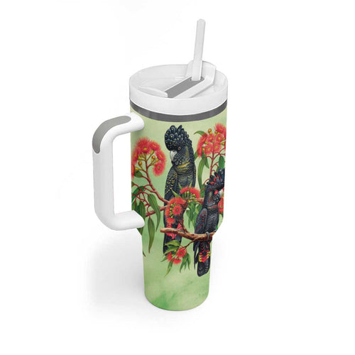 Australia Black Cockatoo and Eucalyptus Tumbler With Handle Green Spirit of Aussie Native Bird - Aussie Hoodie