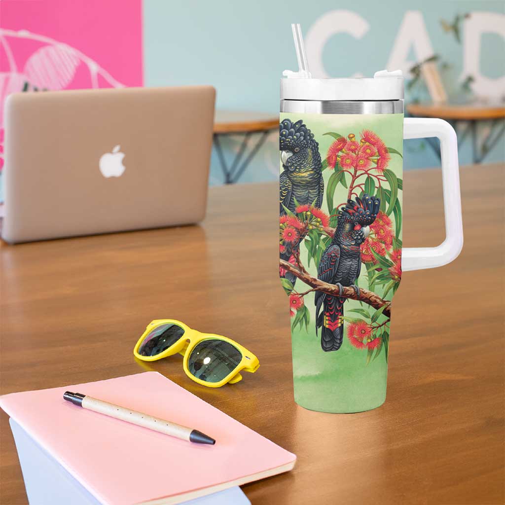 Australia Black Cockatoo and Eucalyptus Tumbler With Handle Green Spirit of Aussie Native Bird - Aussie Hoodie