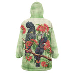 Australia Black Cockatoo and Eucalyptus Wearable Blanket Hoodie Green Spirit of Aussie Native Bird - Aussie Hoodie