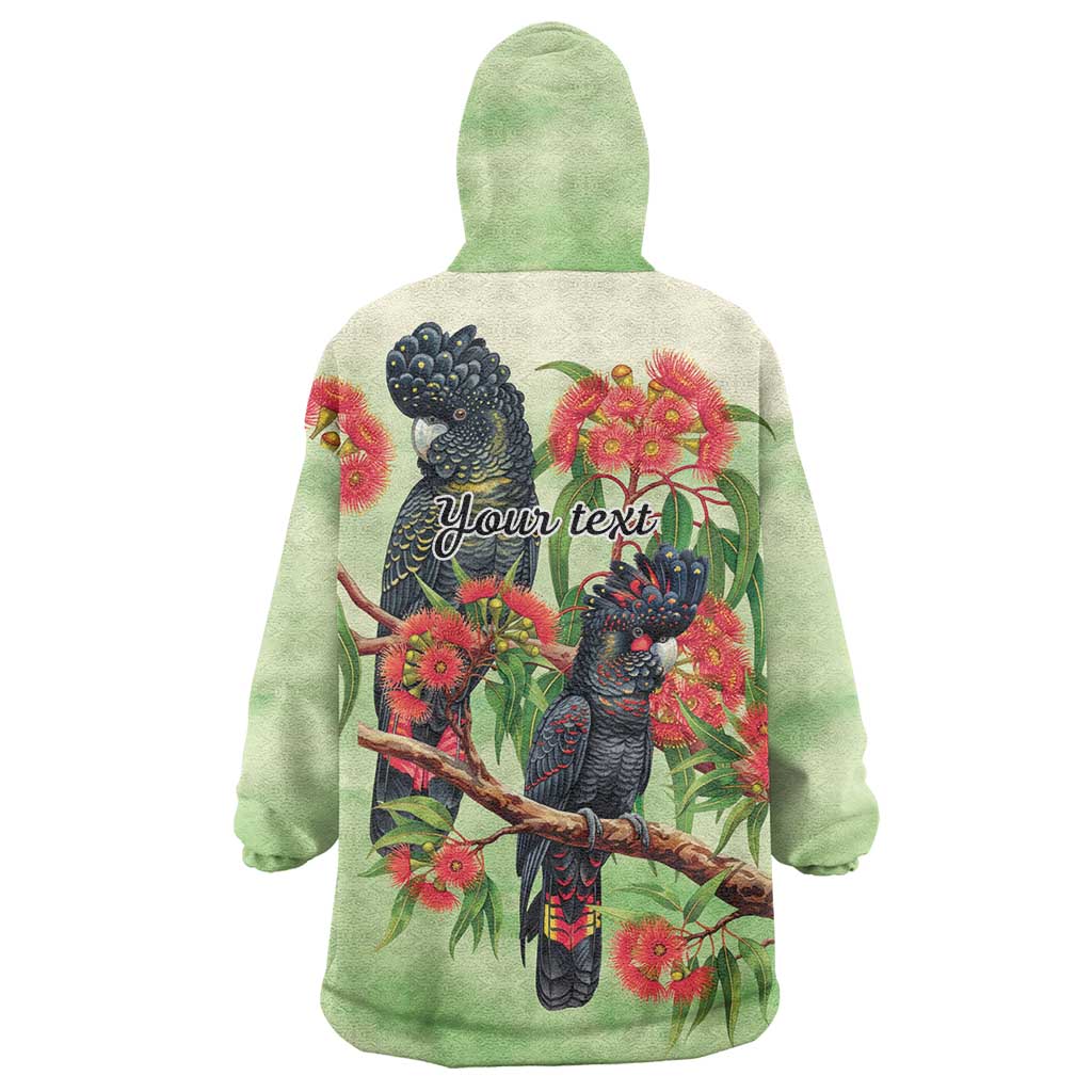 Australia Black Cockatoo and Eucalyptus Wearable Blanket Hoodie Green Spirit of Aussie Native Bird - Aussie Hoodie