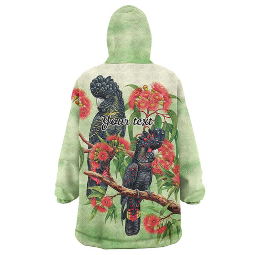 Australia Black Cockatoo and Eucalyptus Wearable Blanket Hoodie Green Spirit of Aussie Native Bird - Aussie Hoodie