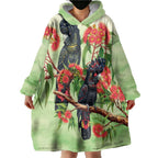 Australia Black Cockatoo and Eucalyptus Wearable Blanket Hoodie Green Spirit of Aussie Native Bird - Aussie Hoodie