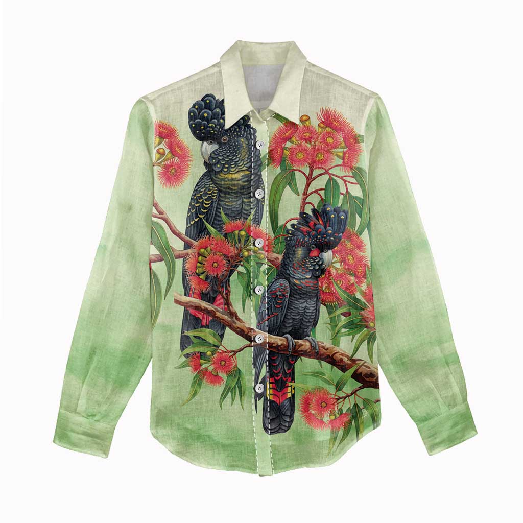 Australia Black Cockatoo and Eucalyptus Women Casual Shirt Green Spirit of Aussie Native Bird - Aussie Hoodie