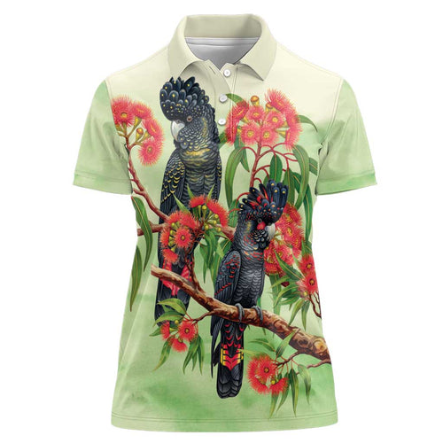 Australia Black Cockatoo and Eucalyptus Women Polo Shirt Green Spirit of Aussie Native Bird - Aussie Hoodie