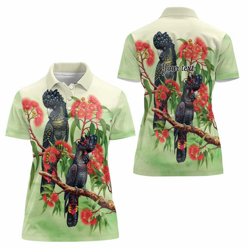 Australia Black Cockatoo and Eucalyptus Women Polo Shirt Green Spirit of Aussie Native Bird - Aussie Hoodie