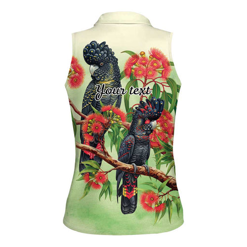 Australia Black Cockatoo and Eucalyptus Women Sleeveless Polo Shirt Green Spirit of Aussie Native Bird - Aussie Hoodie