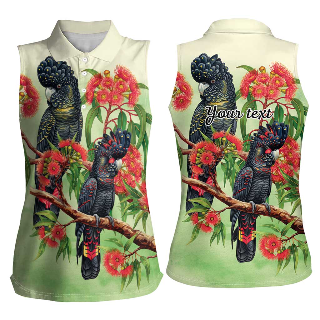 Australia Black Cockatoo and Eucalyptus Women Sleeveless Polo Shirt Green Spirit of Aussie Native Bird - Aussie Hoodie