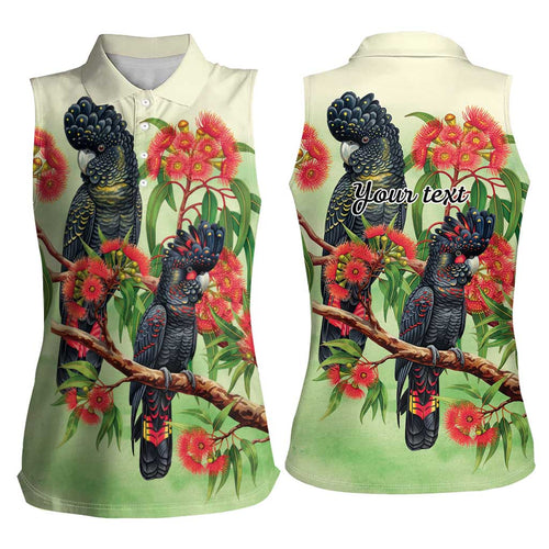 Australia Black Cockatoo and Eucalyptus Women Sleeveless Polo Shirt Green Spirit of Aussie Native Bird - Aussie Hoodie