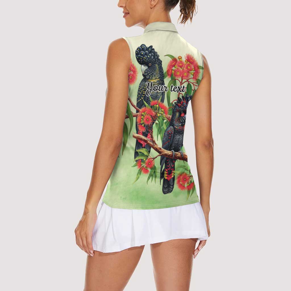 Australia Black Cockatoo and Eucalyptus Women Sleeveless Polo Shirt Green Spirit of Aussie Native Bird - Aussie Hoodie