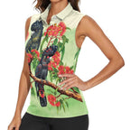 Australia Black Cockatoo and Eucalyptus Women Sleeveless Polo Shirt Green Spirit of Aussie Native Bird - Aussie Hoodie