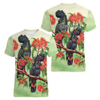 Australia Black Cockatoo and Eucalyptus Women V-Neck T-Shirt Green Spirit of Aussie Native Bird - Aussie Hoodie