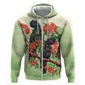 Australia Black Cockatoo and Eucalyptus Zip Hoodie Green Spirit of Aussie Native Bird - Aussie Hoodie