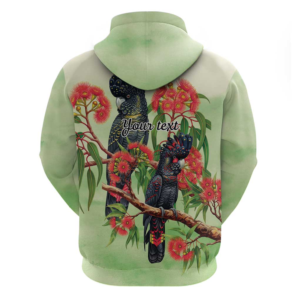 Australia Black Cockatoo and Eucalyptus Zip Hoodie Green Spirit of Aussie Native Bird - Aussie Hoodie