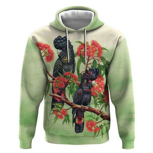 Australia Black Cockatoo and Eucalyptus Zip Hoodie Green Spirit of Aussie Native Bird - Aussie Hoodie