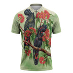Australia Black Cockatoo and Eucalyptus Zipper Polo Shirt Green Spirit of Aussie Native Bird - Aussie Hoodie