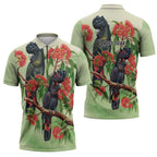 Australia Black Cockatoo and Eucalyptus Zipper Polo Shirt Green Spirit of Aussie Native Bird - Aussie Hoodie