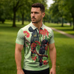 Australia Black Cockatoo and Eucalyptus Zipper Polo Shirt Green Spirit of Aussie Native Bird - Aussie Hoodie