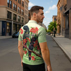 Australia Black Cockatoo and Eucalyptus Zipper Polo Shirt Green Spirit of Aussie Native Bird - Aussie Hoodie