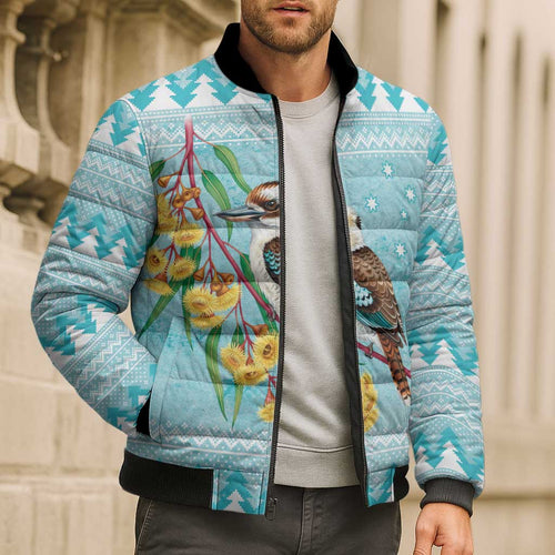 Australia Kookaburra and Eucalyptus Bomber Puffer Jacket Christmas Vibe - Aussie Hoodie