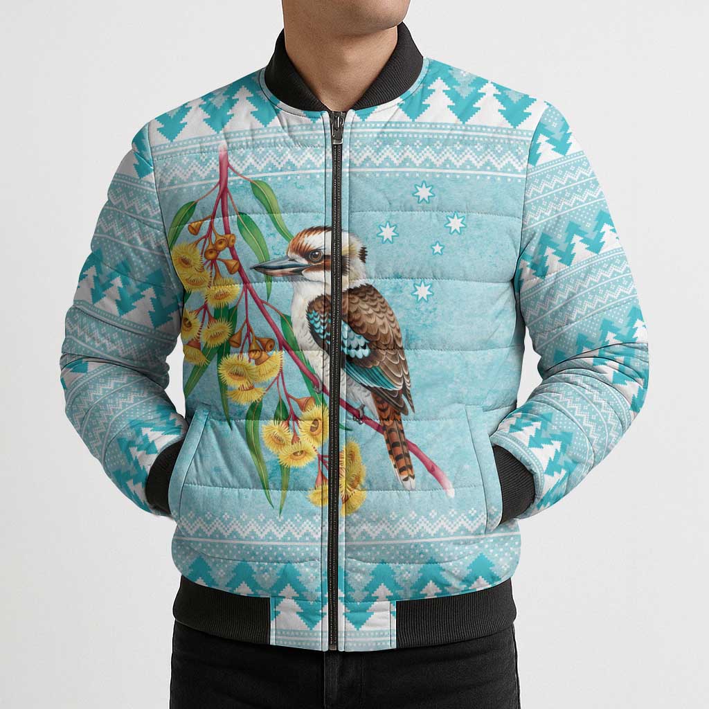 Australia Kookaburra and Eucalyptus Bomber Puffer Jacket Christmas Vibe - Aussie Hoodie