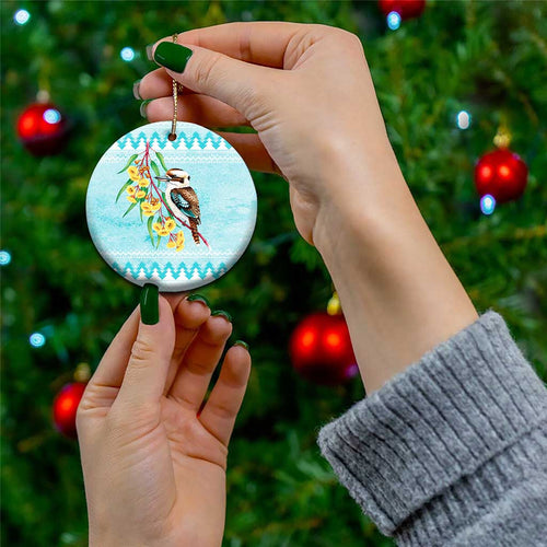 Australia Kookaburra and Eucalyptus Ceramic Ornament Christmas Vibe - Aussie Hoodie