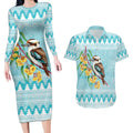Australia Kookaburra and Eucalyptus Couples Matching Long Sleeve Bodycon Dress and Hawaiian Shirt Christmas Vibe - Aussie Hoodie
