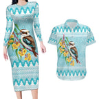 Australia Kookaburra and Eucalyptus Couples Matching Long Sleeve Bodycon Dress and Hawaiian Shirt Christmas Vibe - Aussie Hoodie