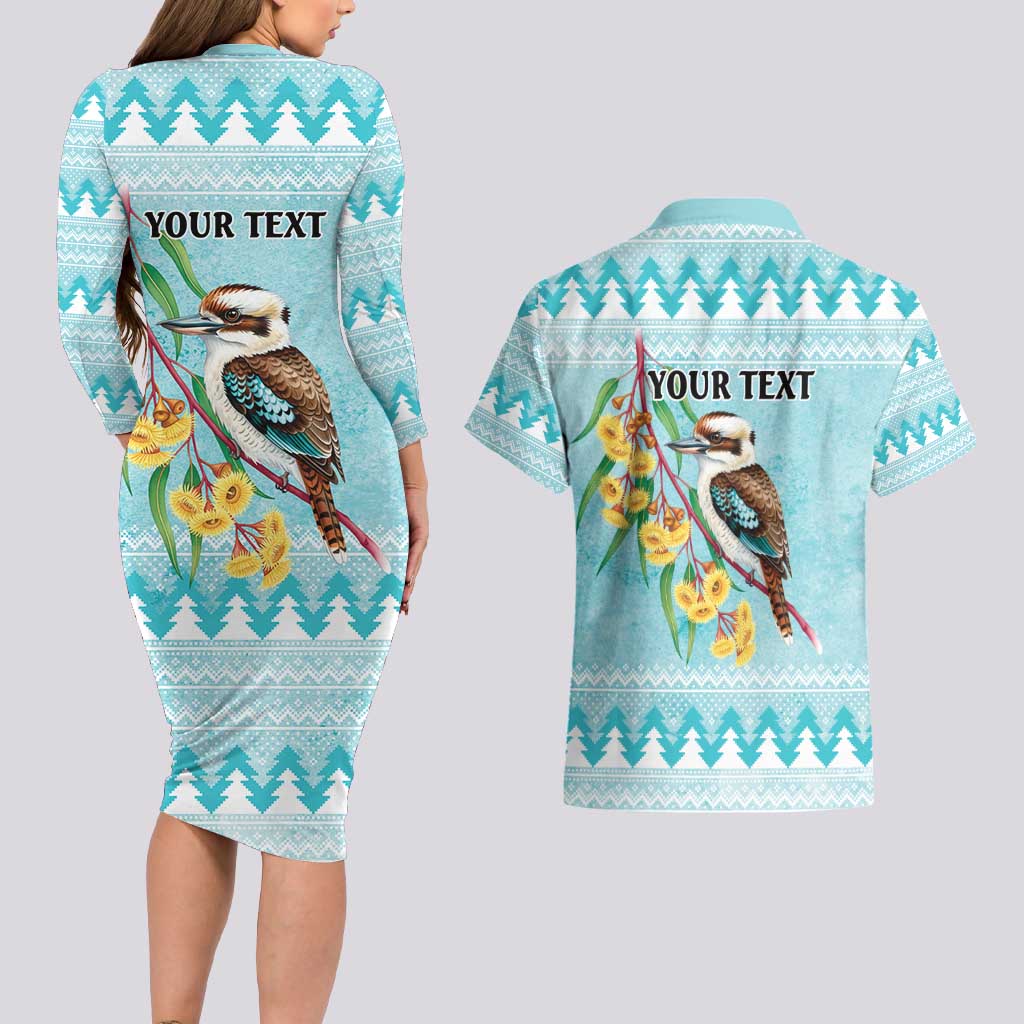 Australia Kookaburra and Eucalyptus Couples Matching Long Sleeve Bodycon Dress and Hawaiian Shirt Christmas Vibe - Aussie Hoodie