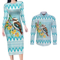 Australia Kookaburra and Eucalyptus Couples Matching Long Sleeve Bodycon Dress and Long Sleeve Button Shirt Christmas Vibe - Aussie Hoodie