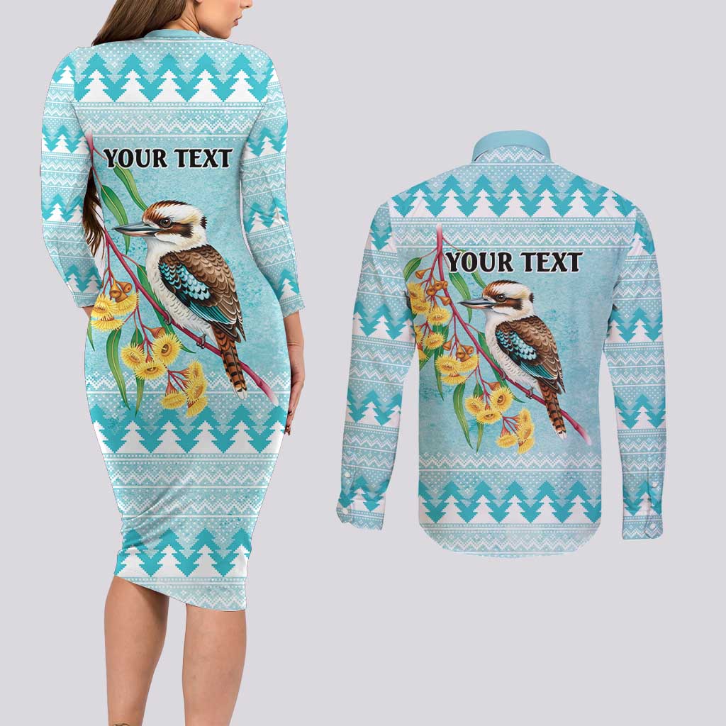 Australia Kookaburra and Eucalyptus Couples Matching Long Sleeve Bodycon Dress and Long Sleeve Button Shirt Christmas Vibe - Aussie Hoodie