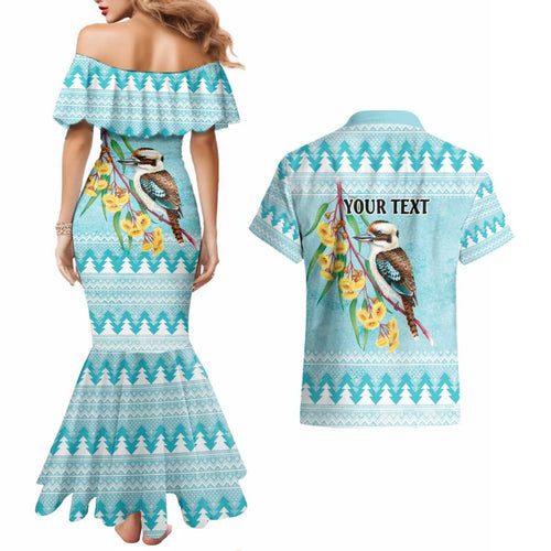 Australia Kookaburra and Eucalyptus Couples Matching Mermaid Dress and Hawaiian Shirt Christmas Vibe - Aussie Hoodie
