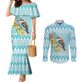 Australia Kookaburra and Eucalyptus Couples Matching Mermaid Dress and Long Sleeve Button Shirt Christmas Vibe - Aussie Hoodie