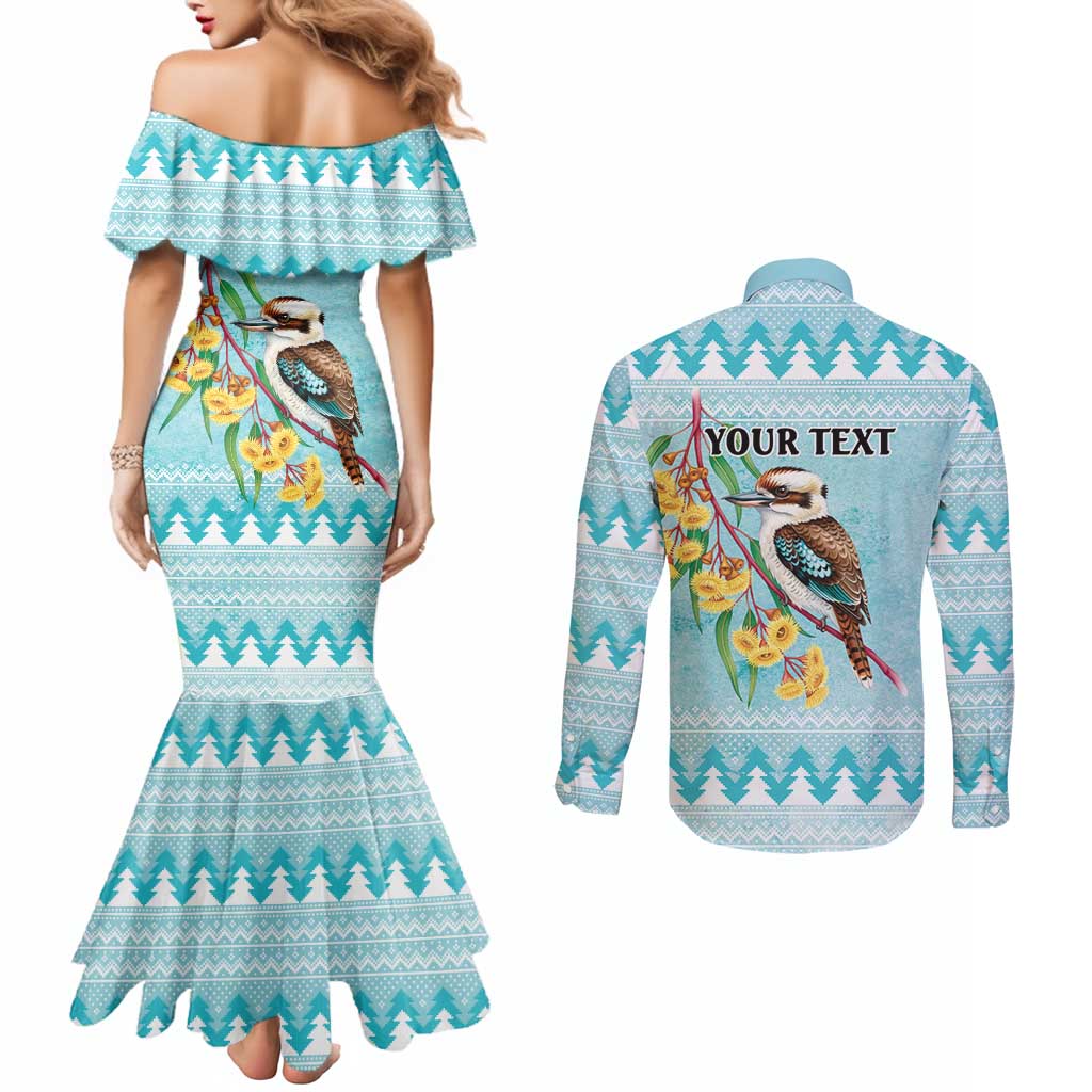 Australia Kookaburra and Eucalyptus Couples Matching Mermaid Dress and Long Sleeve Button Shirt Christmas Vibe - Aussie Hoodie