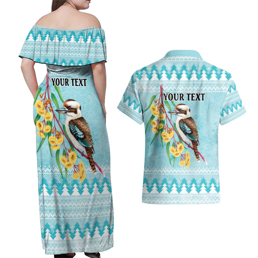 Australia Kookaburra and Eucalyptus Couples Matching Off Shoulder Maxi Dress and Hawaiian Shirt Christmas Vibe - Aussie Hoodie
