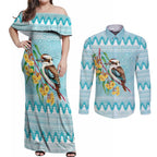 Australia Kookaburra and Eucalyptus Couples Matching Off Shoulder Maxi Dress and Long Sleeve Button Shirt Christmas Vibe - Aussie Hoodie