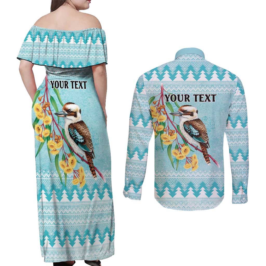 Australia Kookaburra and Eucalyptus Couples Matching Off Shoulder Maxi Dress and Long Sleeve Button Shirt Christmas Vibe - Aussie Hoodie