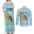 Australia Kookaburra and Eucalyptus Couples Matching Off Shoulder Maxi Dress and Long Sleeve Button Shirt Christmas Vibe - Aussie Hoodie