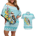 Australia Kookaburra and Eucalyptus Couples Matching Off Shoulder Short Dress and Hawaiian Shirt Christmas Vibe - Aussie Hoodie