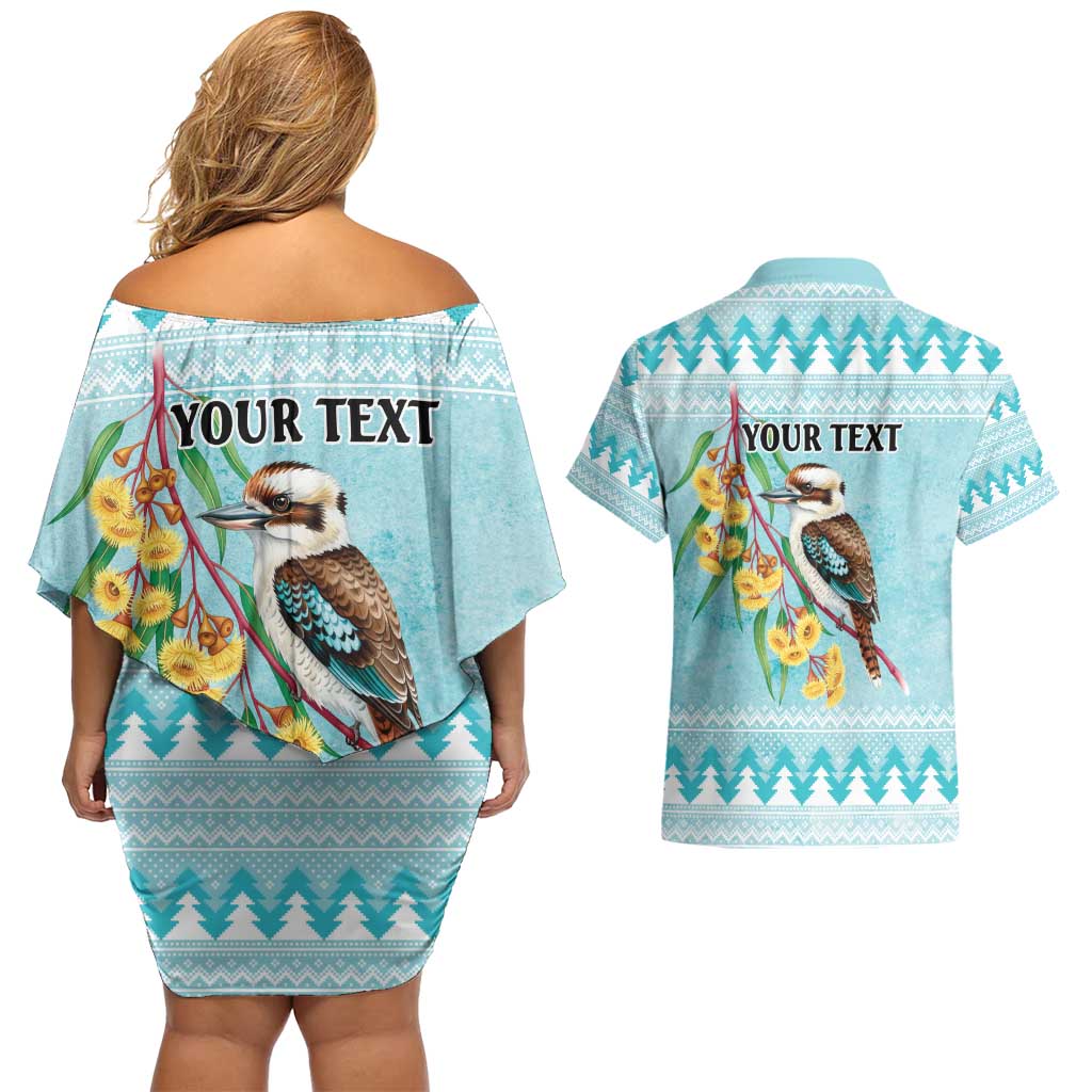 Australia Kookaburra and Eucalyptus Couples Matching Off Shoulder Short Dress and Hawaiian Shirt Christmas Vibe - Aussie Hoodie
