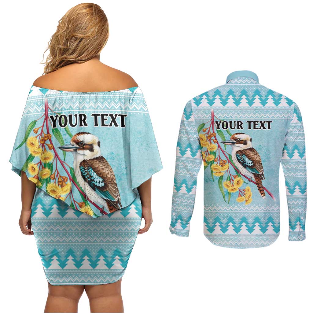Australia Kookaburra and Eucalyptus Couples Matching Off Shoulder Short Dress and Long Sleeve Button Shirt Christmas Vibe - Aussie Hoodie