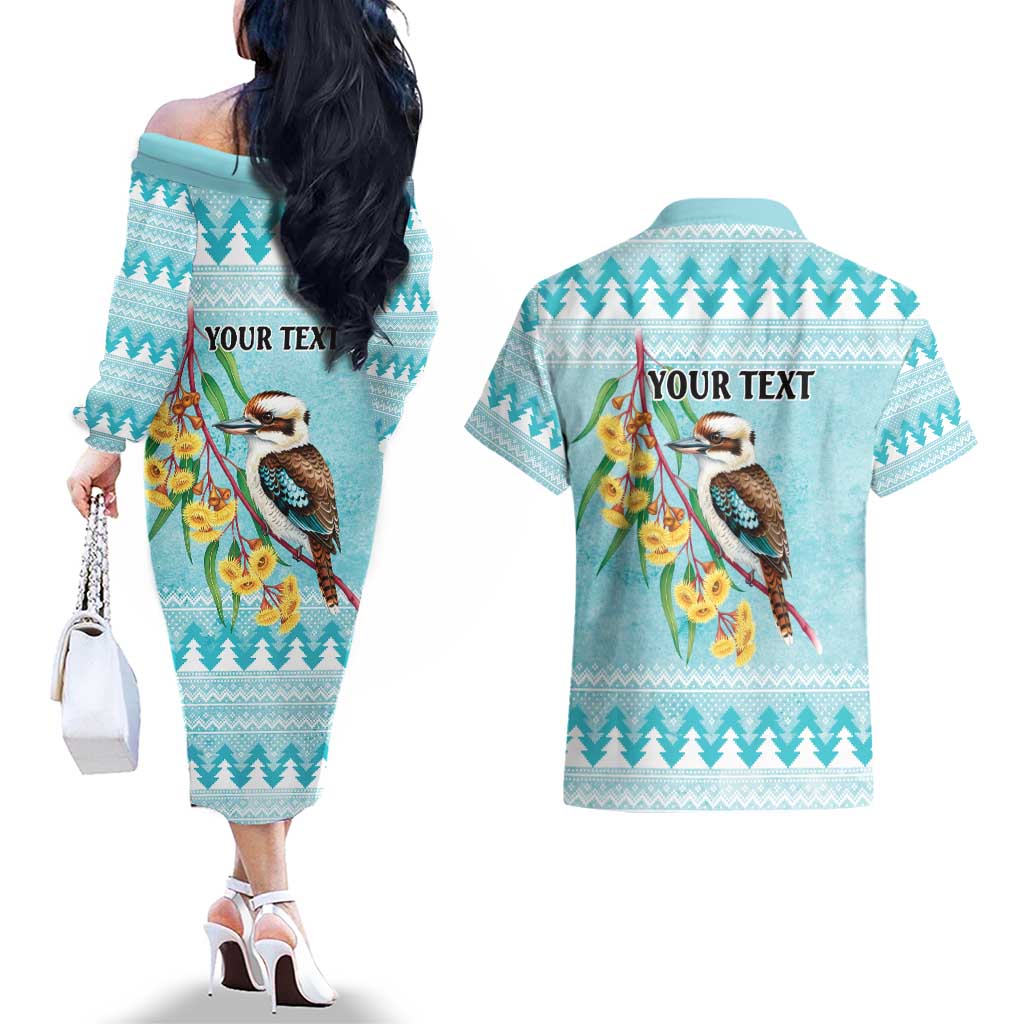 Australia Kookaburra and Eucalyptus Couples Matching Off The Shoulder Long Sleeve Dress and Hawaiian Shirt Christmas Vibe - Aussie Hoodie