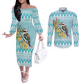 Australia Kookaburra and Eucalyptus Couples Matching Off The Shoulder Long Sleeve Dress and Long Sleeve Button Shirt Christmas Vibe - Aussie Hoodie